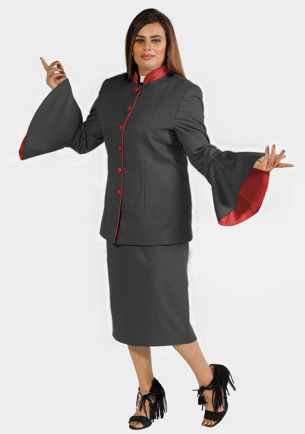 Costume eClergy à manches évasées noir avec bordures contrastées