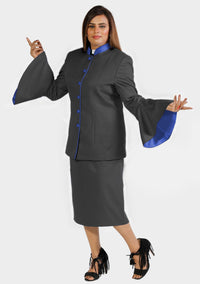 Costume eClergy à manches évasées noir avec bordures contrastées
