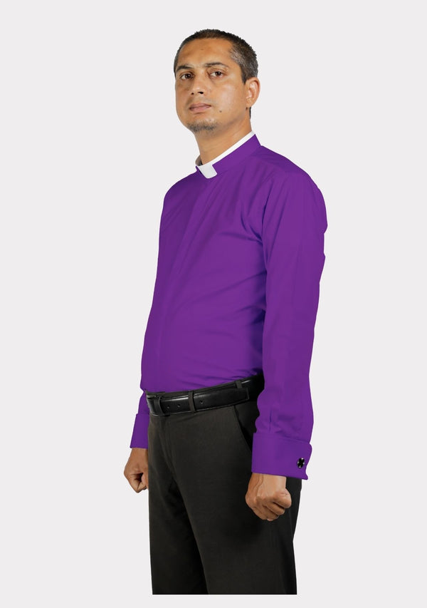 Chemise violette à col romain pour clergé