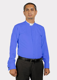 Chemise clergé bleu roi à col romain
