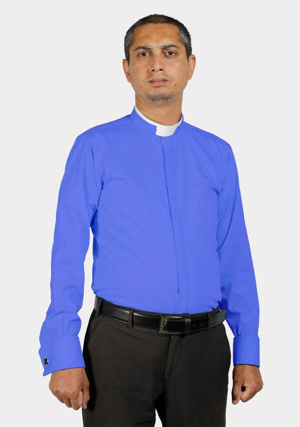 Chemise clergé bleu roi à col romain