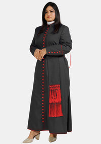 Soutane noire à passepoil rouge pour femme 