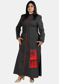 Soutane noire à passepoil rouge pour femme 